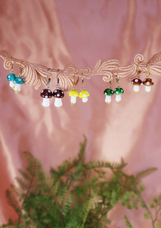 Glossy Glass Mushroom Earrings Blue/Gold
