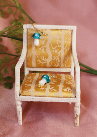 Glossy Glass Mushroom Earrings Blue/Gold