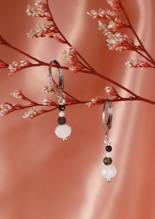 Teeny Tiny Moonstone, Obsidian & Garnet Earrings