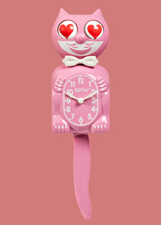 Pink Satin Kit-Cat Klock - Heart Eyes