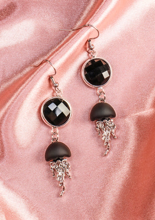 Glassy Jellyfish Dangles Black Earrings