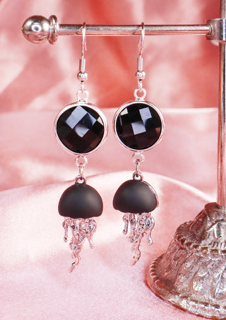 Glassy Jellyfish Dangles Black Earrings