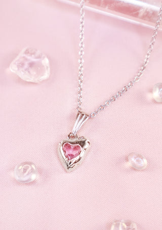 Pink Glas Heart Necklace