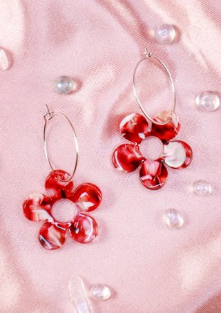 Pop Flower Hoops Red/Pink
