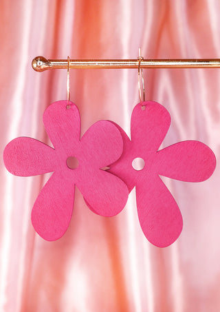 Wood Poppy Hoops Pink