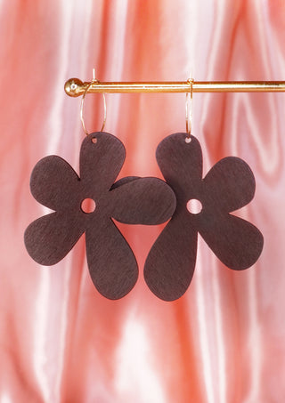 Wood Poppy Hoops Dark Brown