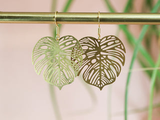 Golden monstera small earrings