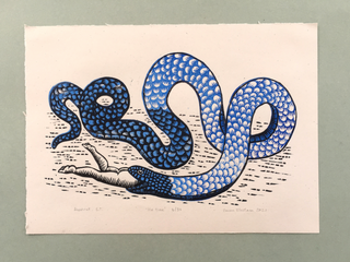 Me Time linoleum print by Emma Ekstam