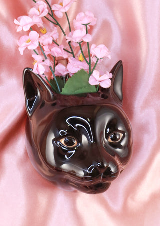 Lucky the black cat small wallvase