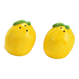 Lemon Ceramic Salt and Pepper Shakers, Set of 2, Yellow/Green (W/H/D) 6x7x6cm
