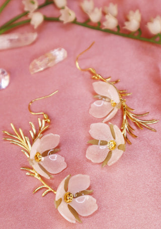 Golden Clematis Branch Earrings