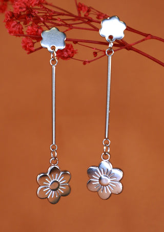 Dangly Flower Silver Earrings