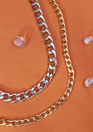 Gold And Silver Chonky Chains Necklace