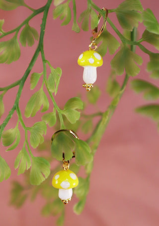 Glossy Glass Mushroom Earrings Yellow/Gold