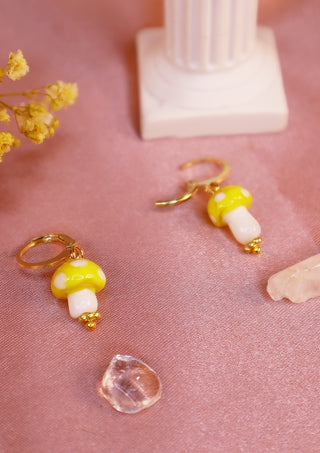 Glossy Glass Mushroom Earrings Yellow/Gold