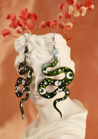 Green Celestial Snake Earrings