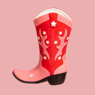 Cowboy Boot Pink & Red Vase