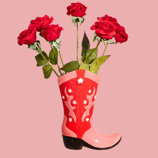 Cowboy Boot Pink & Red Vase