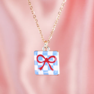Checkerd Bow Necklace