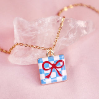 Checkerd Bow Necklace