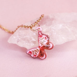 Rosy Butterfly Necklace
