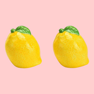 Lemon Ceramic Salt and Pepper Shakers, Set of 2, Yellow/Green (W/H/D) 6x7x6cm