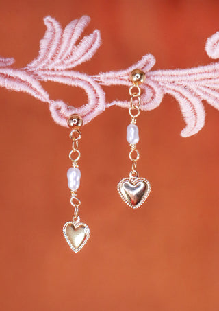 Dainty Pearl With Heart Earrings