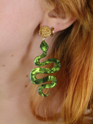 Gold emerald snake earrings