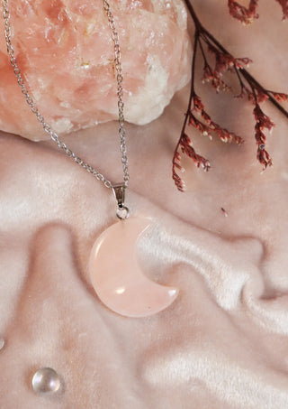 Rose quartz moon necklace